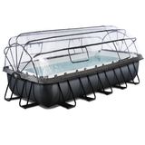 EXIT Black Leather Frame Zwembad 540x250x100cm met Zandfilterpomp, Overkapping en Warmtepomp