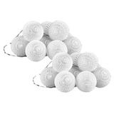 Krist+ LED Lichtslingers/lichtsnoeren - 2x - 10 led bolletjes - D4 cm - wit - 200 cm - batterijen