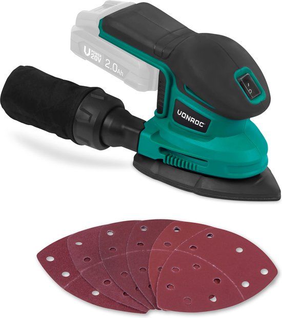 VONROC Accu Multischuurmachine - VPower 20V - Zonder Accu & Lader - Incl. Stofzak en 6 Schuurvellen
