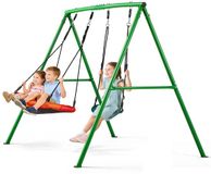 VEVOR Banc avec piétement en métal en forme de A, banc double, capacité de charge jusqu'à 199,6 kg, renforcé avec ancrages au sol en spirale