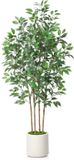 SOGUYI Kunstficusplanten, 180 cm grote kunstzijden plant voor binnenhuisdecoratie, kunstplanten in witte plantenbak met kunstmos voor thuiskantoorhoekdecoratie, set van 1