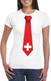 Bellatio Decorations Wit t-shirt met Zwitserse vlag stropdas dames - Zwitserland supporter XS