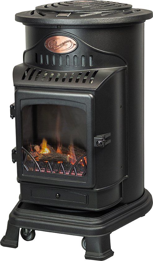 Provence Gaskachel - Mat Zwart - 3400W - Met Wielen - Geen Schoorsteen Nodig