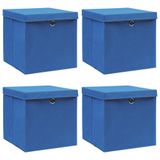 VidaXL Opbergboxen met deksel, 4 stuks, blauw, 32x32x32 cm, van stof