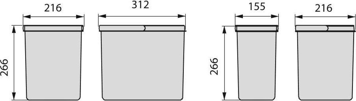 Emuca Recyclingcontainers voor keukenlade, hoogte 266 mm, 1x15L, Actraciet grijs