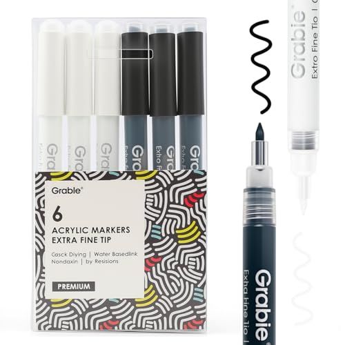 Grabie Acrylverfstiften Set van 6, Extra Fijne Punt 0,7 mm