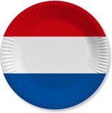 Merkloos / Sans marque Nederland wegwerp bordjes - 20x stuks - Holland/ Koningsdag versiering - D23 cm - papier - rood wit blauw