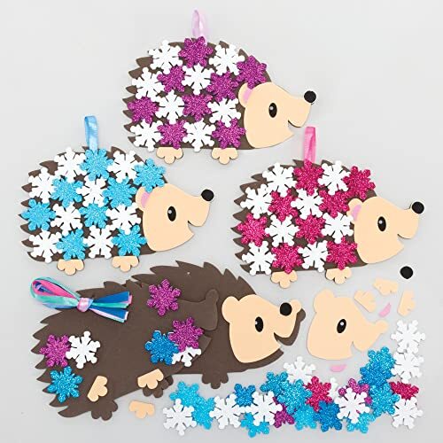 Baker Ross FC293 Sneeuwige egel-decoratiesets - Pak van 5, maak je eigen decoraties om te ontwerpen en weer te geven, creatieve activiteiten voor kinderen