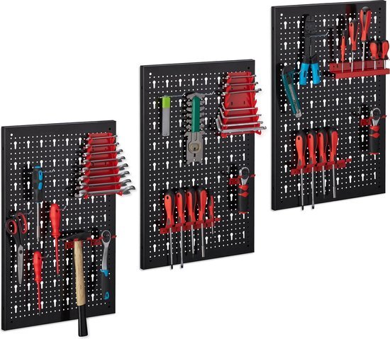 Relaxdays gereedschapswand met toebehoren - gereedschapsbord - geperforeerd wandpaneel