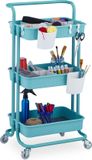 Merkloos / Sans marque Relaxdays opbergtrolley wielen - 3 laags - 2 remmen - serveerwagen - rolwagen