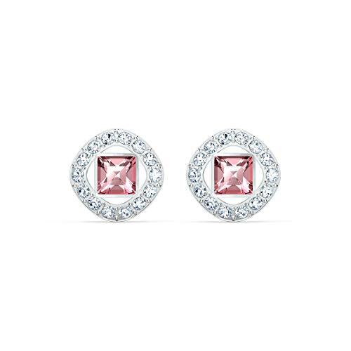 Swarovski Angelic Square Dames Oorbellen, Witte en Gerhodineerde Studs met Roze Kristallen en Klassiek Kristalpavé