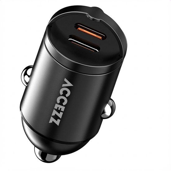 Accezz Autolader 2x USB C - Snellader 65W - Compacte Auto Oplader - USB lader - Zwart