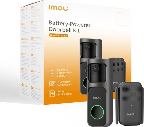 Imou Deurbel 2S Kit - Slimme Draadloze Video Deurbel - 2K QHD Beeldkwaliteit - 5000mAh Batterij - USB-C Snelladen - 166&#176; Graden Gezichtsveld - Weerbestendig - Chime En Wifi Versterker - Lokale Opslag In Chime - 120dB Verstelbaar Volume