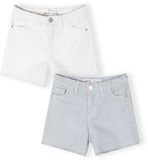 Minoti 2-pack korte broek meisjes twill wit lichtblauw - katoen