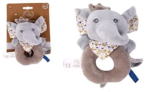 DODO D'AMOUR - Olifant – knuffel – 032291 – rammelaar – 13 cm – beige – geboorte – pluche dier baby – vanaf 0 maanden