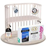 babybay Origineel kinderbed van massief beukenhout, compact en transformeerbaar, hoogte kinderbed, traploos verstelbaar, groeit met je kind mee (beige geverfd)