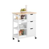 SoBuy Keukentrolley Serveerwagen – Keukenwagen met 3 Grote Laden en 3 Planken – Opbergkast op Wieltjes – Wit – 68x38x85cm – FKW79-W