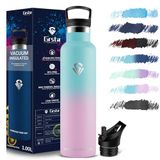 Grsta Drinkfles, 1 liter, sport- en outdoordrinkfles van roestvrij staal, met rietje, thermosklaar, BPA-vrij
