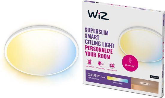 WiZ SuperSlim Plafondlamp - 43cm - Warm tot Koelwit - 22W - Wit - Wi-Fi