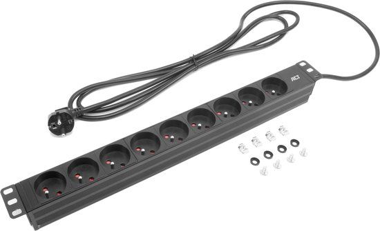 ACT Stekkerdoos PDU 19" CEE7/7 9-voudig type E, 3m H05VV-F 3G1.5 PD3023