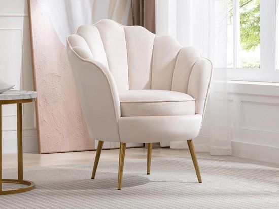 Beige velours fauteuil LALEA - 76 x 88 x 73 cm - Merkloos