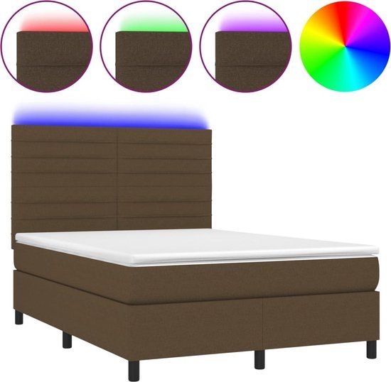 vidaXL Boxspring met matras en LED, stof, donkerbruin, 140x200 cm