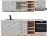 Vicco R-Line Complete keukeneenheid – 240 cm, WB Marmer Beton/gouden eik