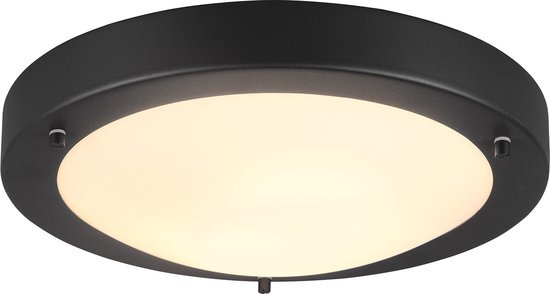 BES LED LED Plafondlamp - Badkamerlamp - Trion Condi - Opbouw Rond - Spatwaterdicht IP44 - E27 Fitting - Mat Zwart Aluminium - Ø310mm