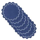 kate spade new york Sint-jakobsschelp rand ronde omkeerbare placemats 6-pack set, kunstleer met metalen print, waterbestendig, gemakkelijk schoon te maken, marineblauw/zilver, 38 cm rond