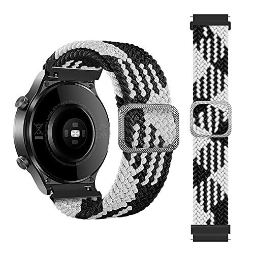 TZY Tiggo 22 mm Nylon Gevlochten Elastische Horlogebandjes Compatibel met Xiaomi Haylou RT LS05S/OnePlus Watch/Ticwatch GTX/CXB01/Polar Grit X/Vantage M/M2, Verstelbare Elastische Armband (black white)