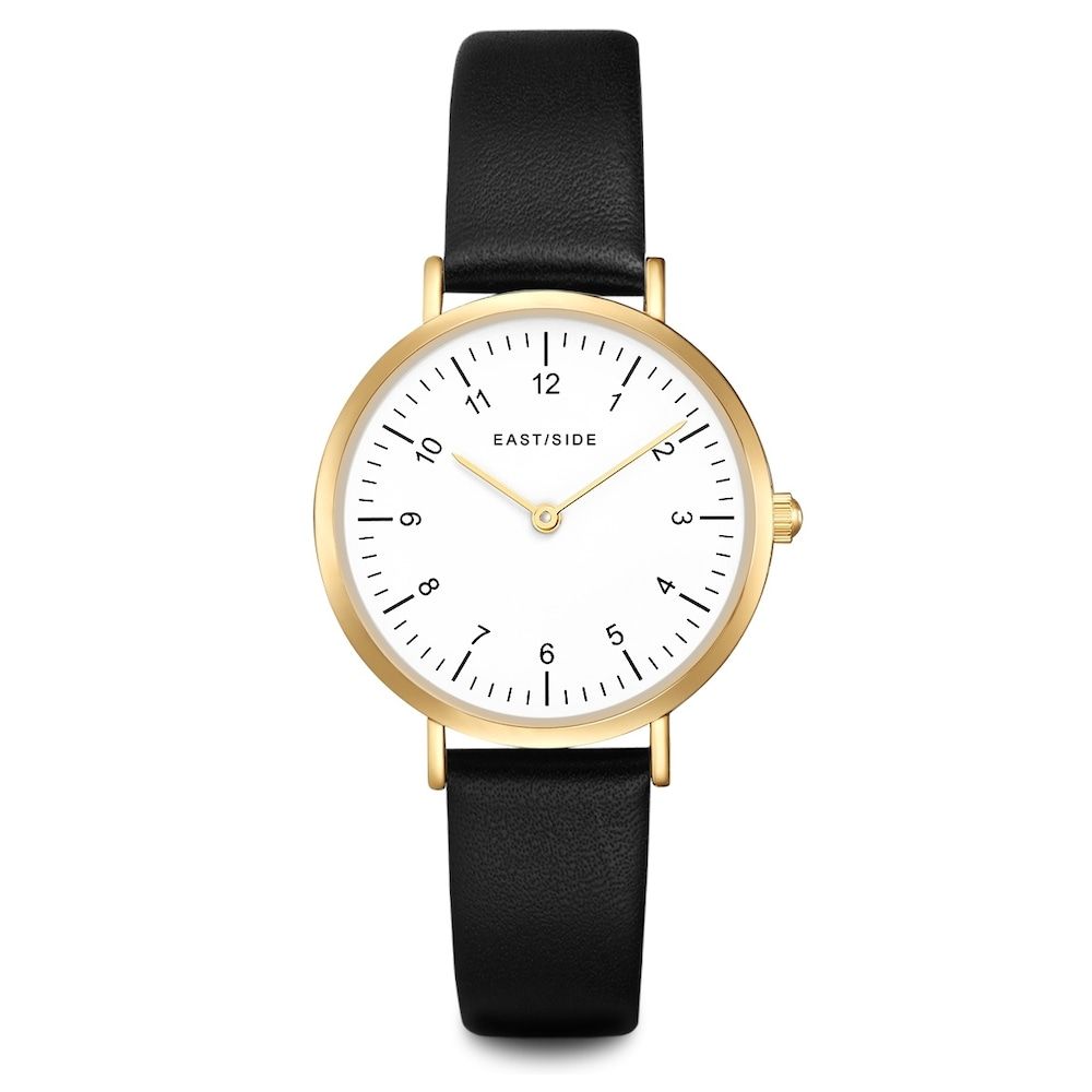 EASTSIDE Rosehill Quartz Horloge - Geelgoud - Zwart Leer - Dames