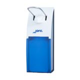 Jofel AC12000 Elleboogdispenser met hendel van roestvrij staal, voor gelzeep, met navulbare houder van 500 ml, gemaakt van ABS, wit en blauw vizier