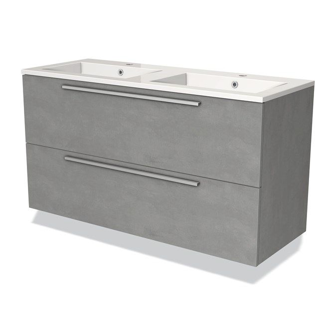 Maxaro Badkamermeubel 120cm Modulo Lichtgrijs Beton 2 lades Vlak Wastafel Mineraalmarmer