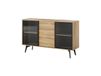 3xE living Buffet Slide 144 cm, 3 tiroirs, 2 portes, chêne baroque doré