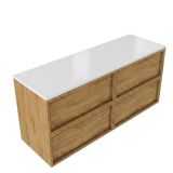 Saniclass Holz Frame Badkamermeubelset - 140x45x62.5cm - Torino solid surface topblad wit - zonder kraangat - 4 lades - mat eiken natural (hout) SW1578613/SW1471865