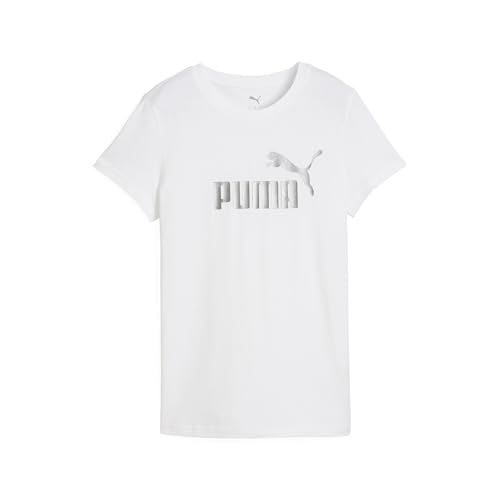 PUMA ESS METALLIC No. 1 Logo T-shirt voor dames S, White Metallic Silver
