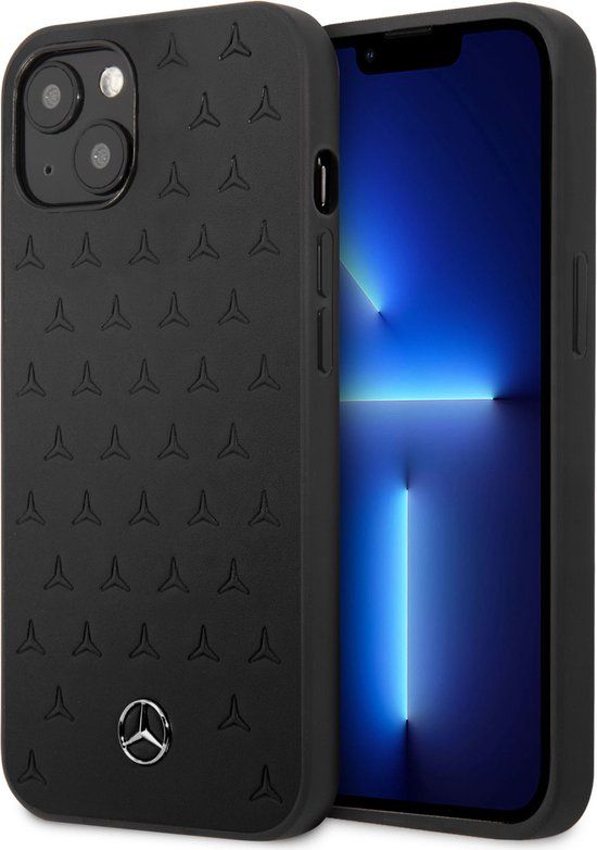 Mercedes-Benz Stars Leather Back Case - Geschikt voor Apple iPhone 13 Mini (5.4") - Zwart
