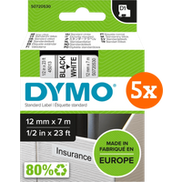 DYMO D1 12mm x 7m Zwart Wit Labels 5-pack