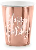 PartyDeco 6 happy birthday mokken rosé goud 260ml