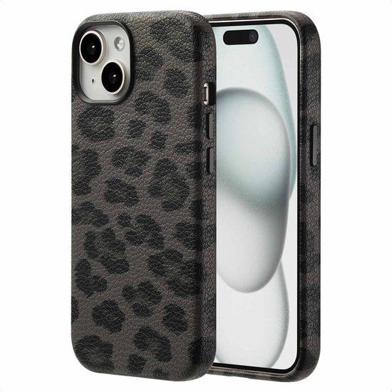 Selencia Sabi Backcover Panterprint met MagSafe voor de Apple iPhone 15 - Midnight Black