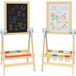 Chevalet pour enfants double tableau noir et marqueurs, tableau magnétique et rouleau de papier, bois
