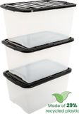 IRIS Topbox Opbergbox half te openen deksel - 45L - Kunststof - Transparant/Zwart - Set van 3