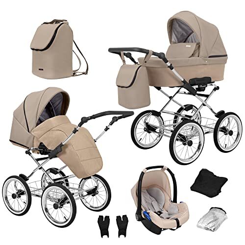 Lux4Kids ChillyKids Desert ROM-12 3-in-1 kinderwagen, 3-in-1 combikinderwagen, set + accessoires, kleurkeuze, romantisch exclusief door ChillyKids Desert ROM-12 3-in-1 met babyzitje