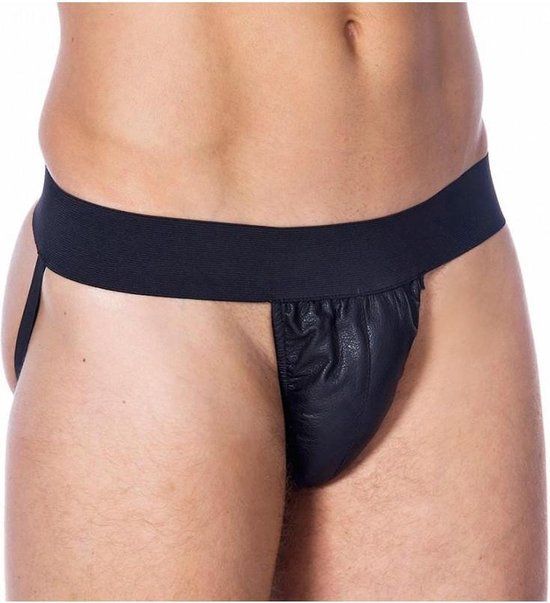 Leren Jockstrap met elastieken banden - maat S - zwart