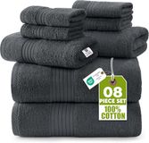 Utopia Handdoeken, 8-delige premium handdoekenset, 2 badhanddoeken, 2 handdoeken en 4 washandjes, 100% ringgesponnen katoen, zeer absorberend, voor badkamer, sporten en hotel (grijs)