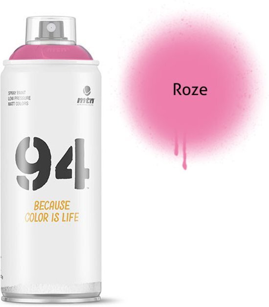 Montana-Colors 1x MTN94 spuitbus - 400ml Roze spuitverf - Lage druk en matte afwerking - Spuitverf voor binnen en buiten gebruik voor vele doeleinden zoals klussen graffiti hobby en kunst