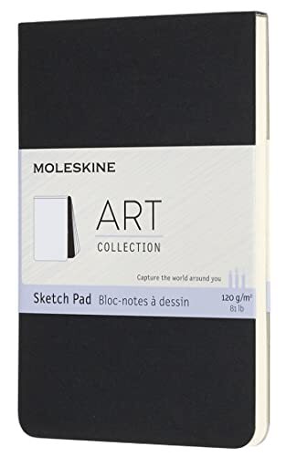 Moleskine 9 x 14 cm Pocket Size Art Sketchbook, Papier voor potloden, houtskool, pennen, vulpennen en markers Soft Cover, Kleur Zwart, 48 pagina's