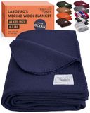 topuhair Woolly Mammoth Woolen Company Explorer Collection wollen deken 167,6 x 228,6 cm marineblauw