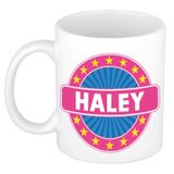 Bellatio Decorations - Haley voornaam - koffiemok - beker - wit/roze - 300 ml