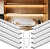 Vevor Profilé LED 10-Pack 2 M, Profilés Aluminium Anodisé avec Couvercle Blanc Lait, Embouts et Clips de Montage, Canaux, Diffuseur pour Bandes LED, Idéal pour Plans de Travail Sous Meuble, Forme en U